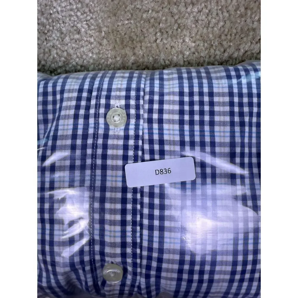 J. Crew Factory Slim Fit Tailored Button Down Plaid Shirt Blue Gray Large D836